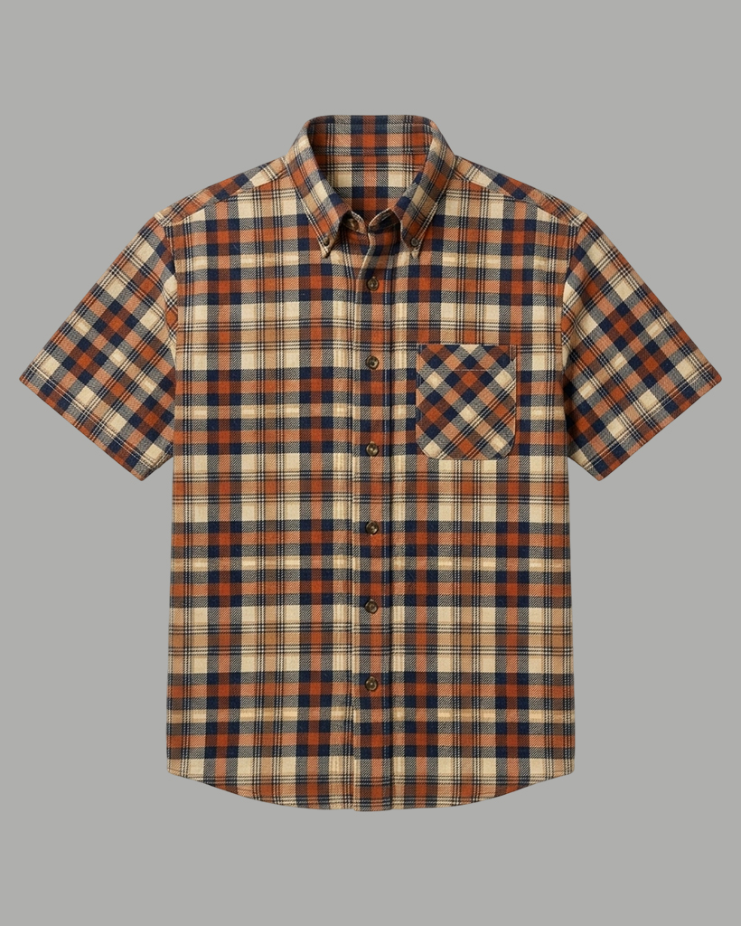 Autumn Harvest Orange Plaid Short-Sleeve Casual Shirt