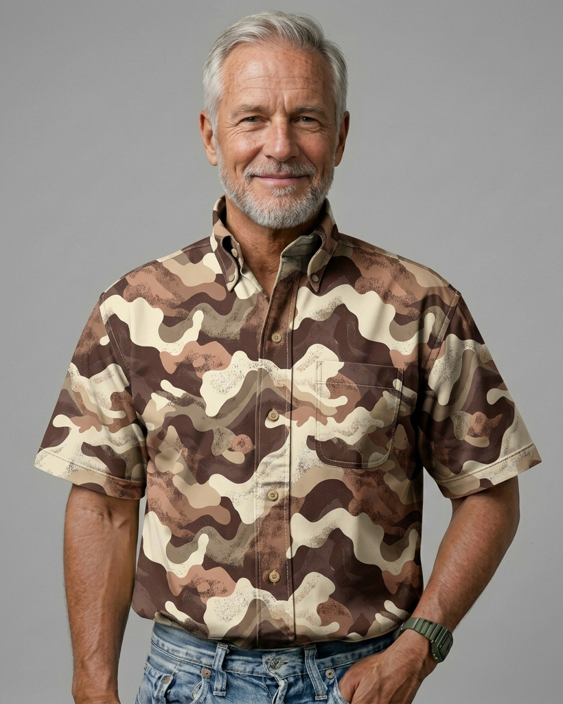 Desert Sand Camo Print Short-Sleeve Casual Shirt