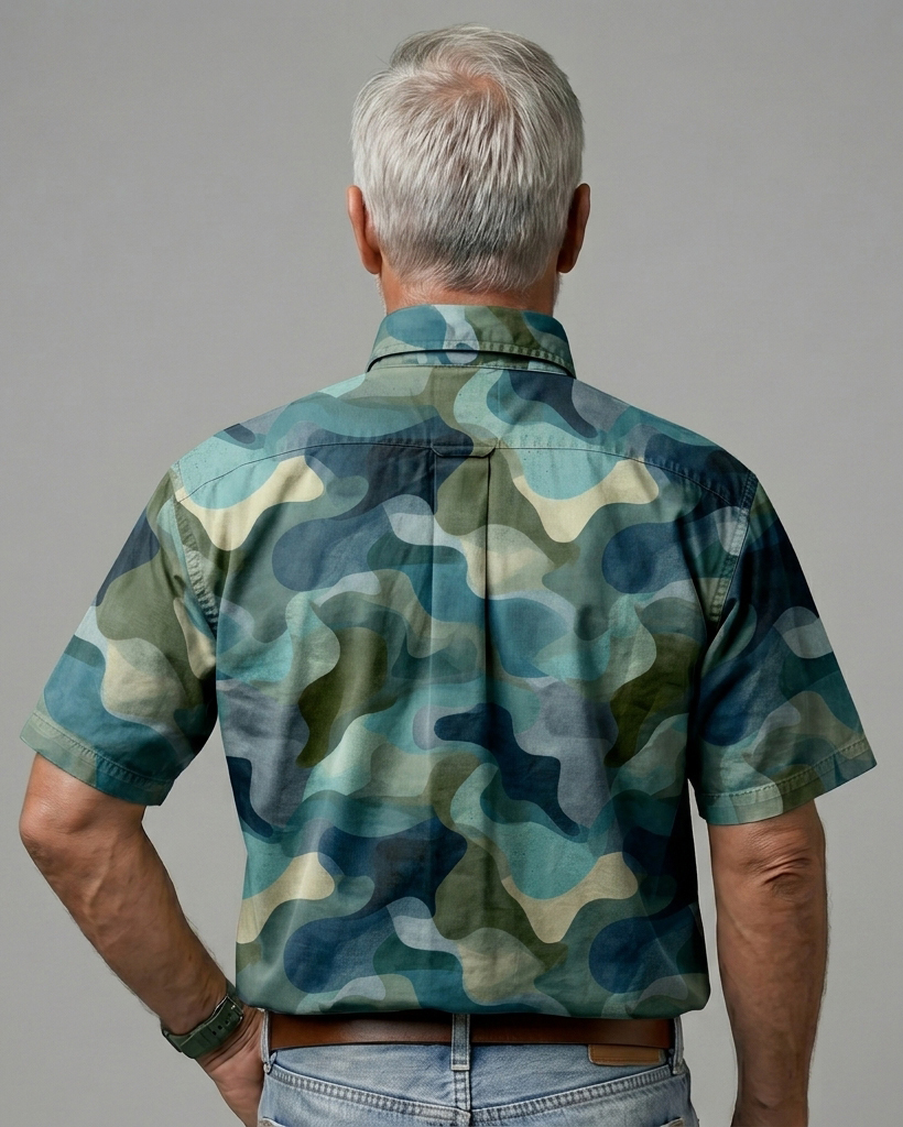 Coastal Teal Watercolor Camo Short-Sleeve Casual Shirt