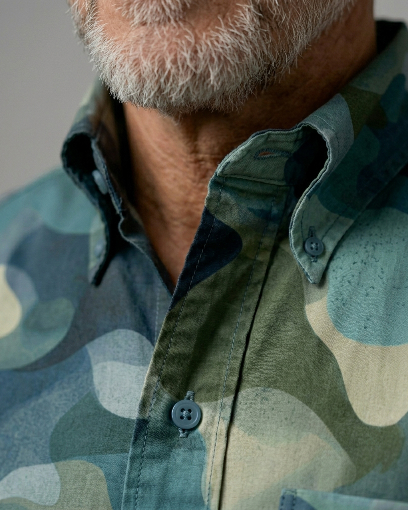 Coastal Teal Watercolor Camo Short-Sleeve Casual Shirt