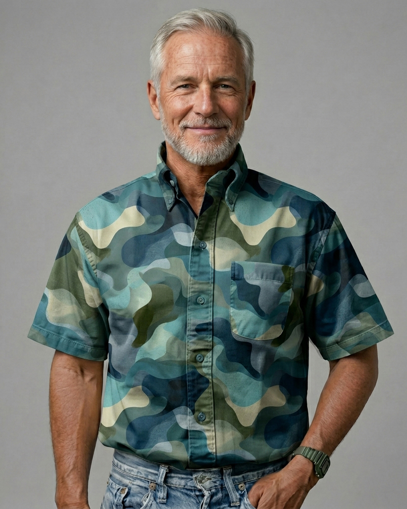 Coastal Teal Watercolor Camo Short-Sleeve Casual Shirt