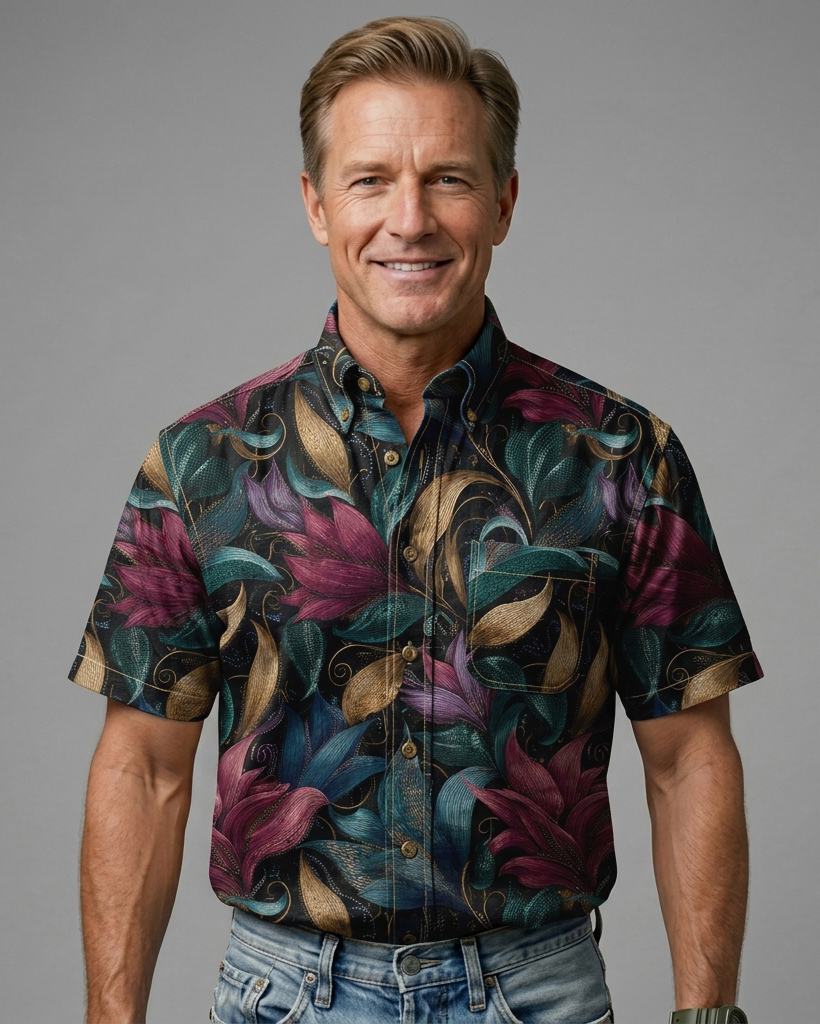 Midnight Tropical Floral Print Short-Sleeve Casual Shirt