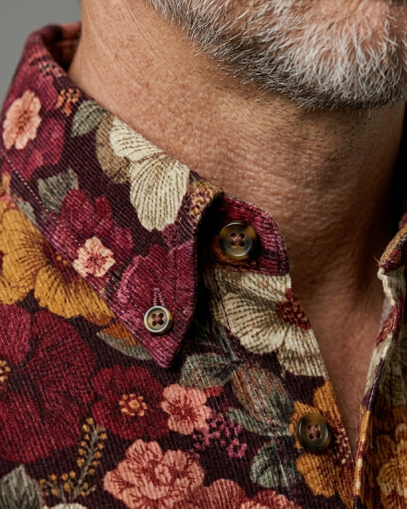 Burgundy Vintage Floral Print Short-Sleeve Casual Shirt