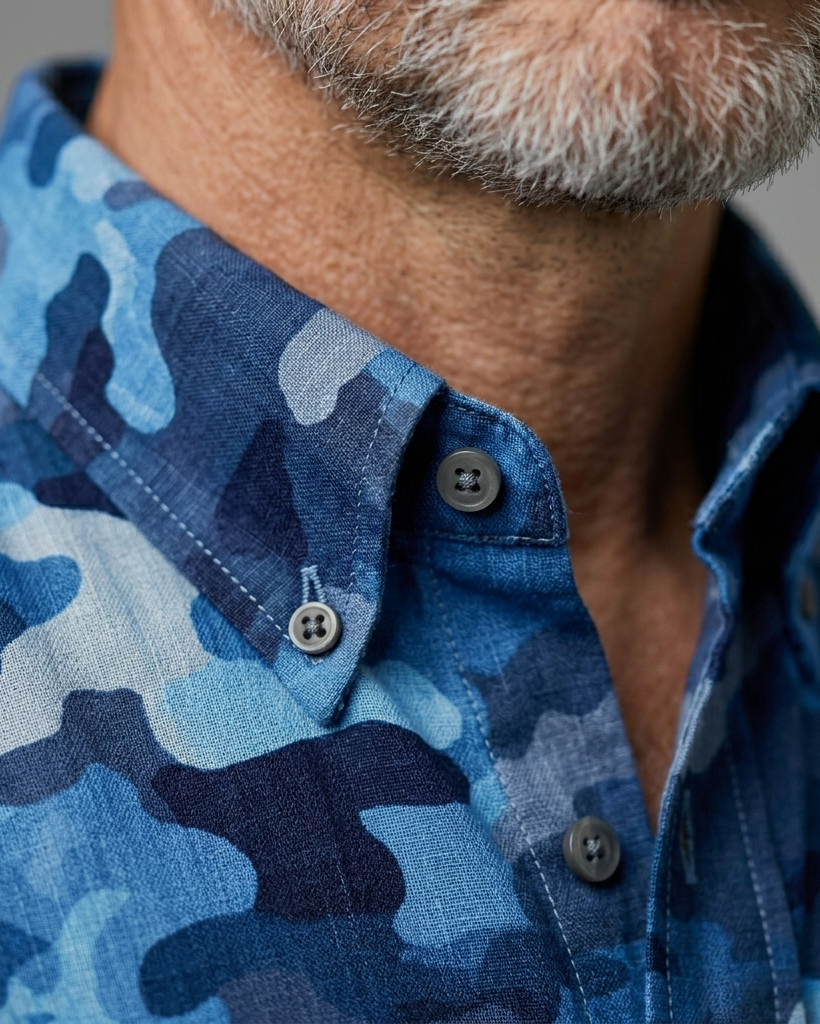 Ocean Blue Camo Print Short-Sleeve Casual Shirt