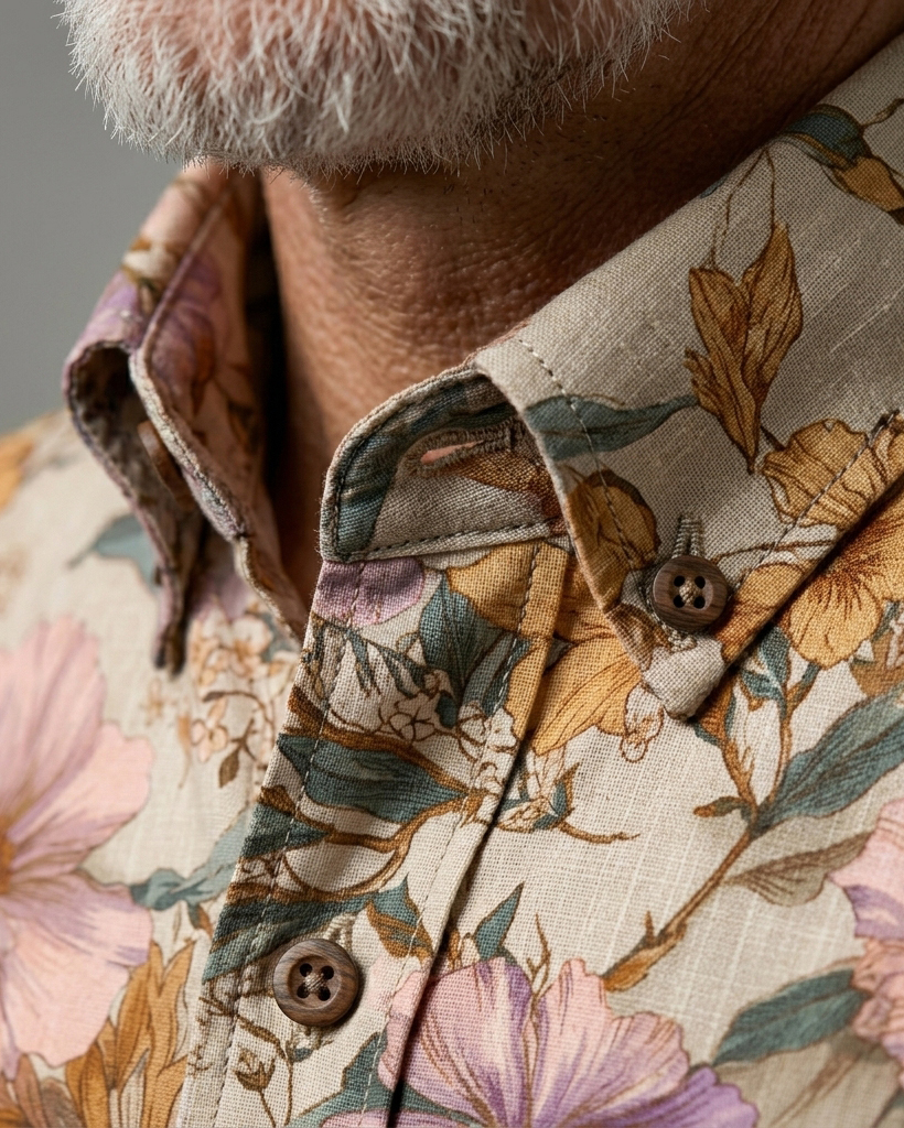 Lavender Watercolor Floral Print Short-Sleeve Casual Shirt