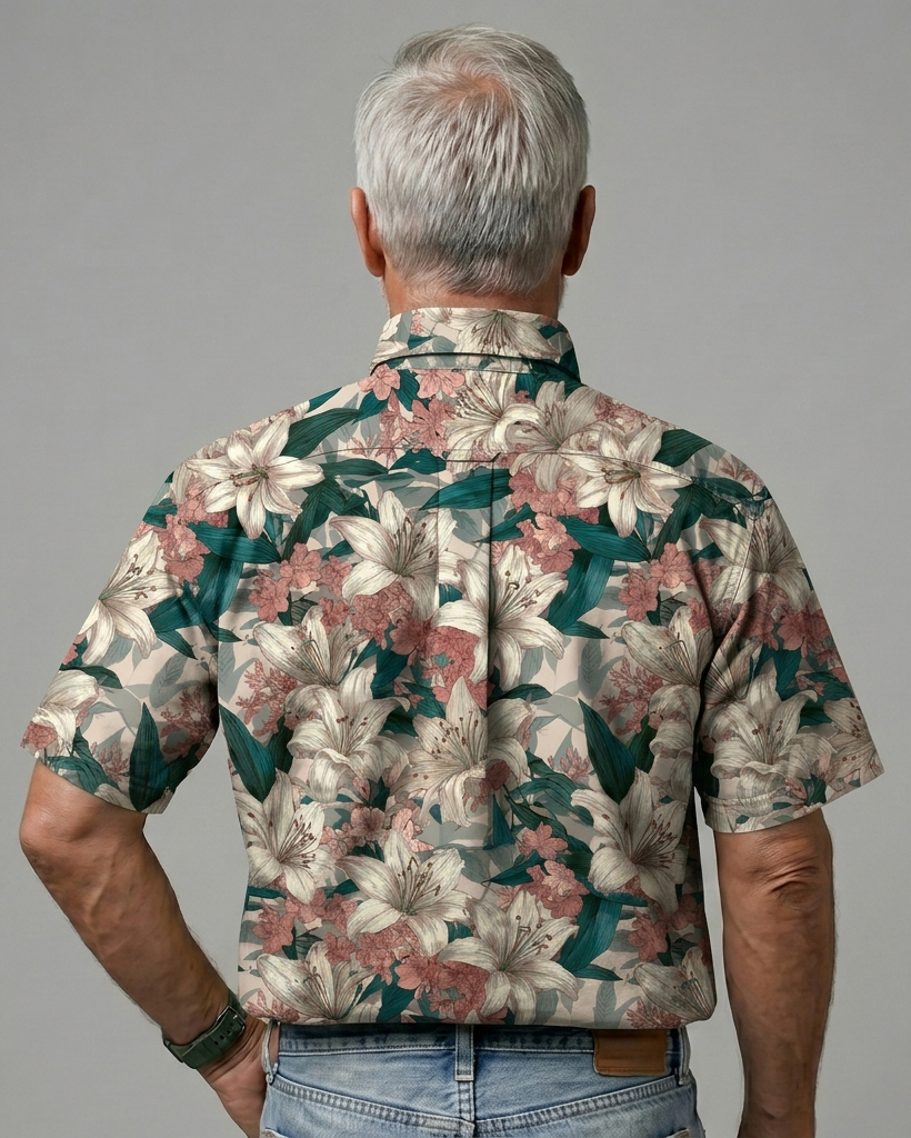 Vintage Lily Floral Print Short-Sleeve Casual Shirt