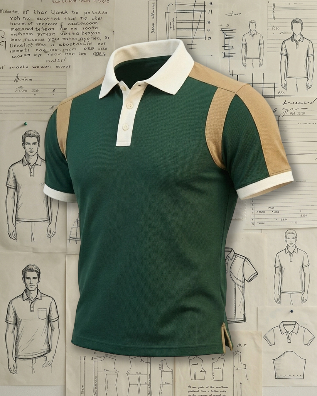 Green & Khaki Color Block Collared Polo Shirt