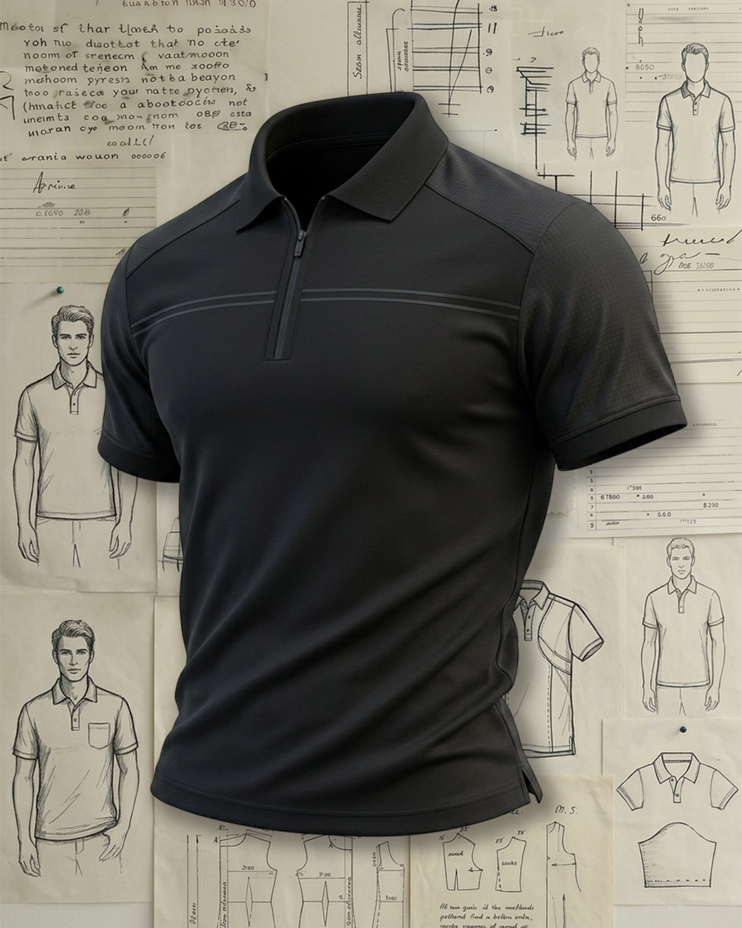 Black Quarter-Zip Stripe Collared Polo Shirt