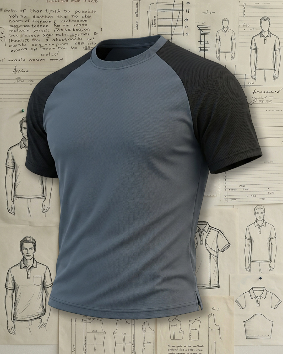 Blue Black Color Block Raglan Sleeve Crew Neck T-shirt