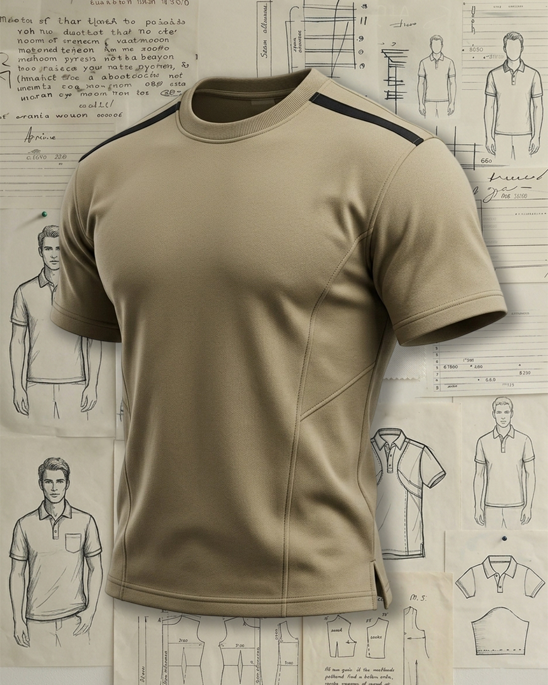 Khaki Side Seam Stitched Solid Crew Neck T-shirt