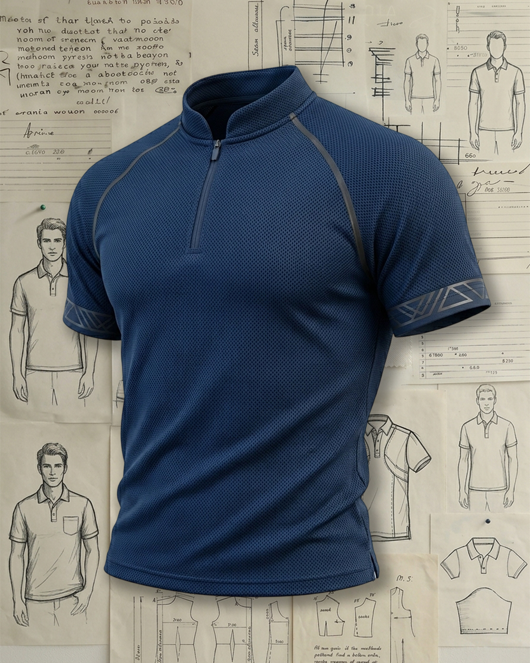 Navy Mesh Half-Zip Raglan Sport Low-cut Polo Shirt