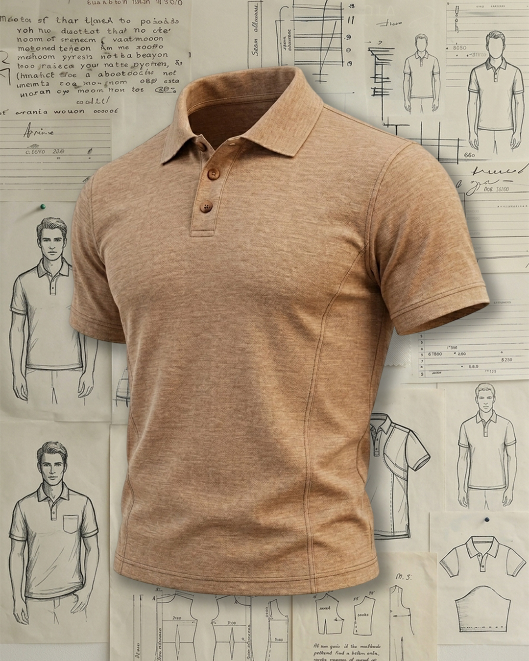 Heather Khaki Solid Casual Collared Polo Shirt