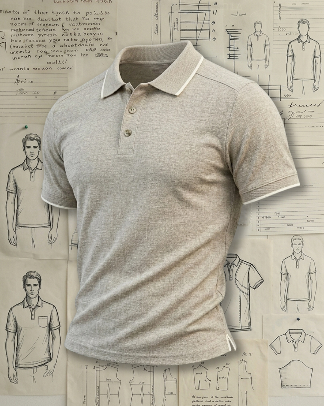 Heather Beige Thin White Edge Collared Polo Shirt