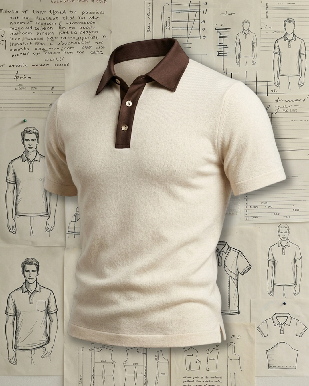 Cream Dark Brown Placket Collared Polo Shirt