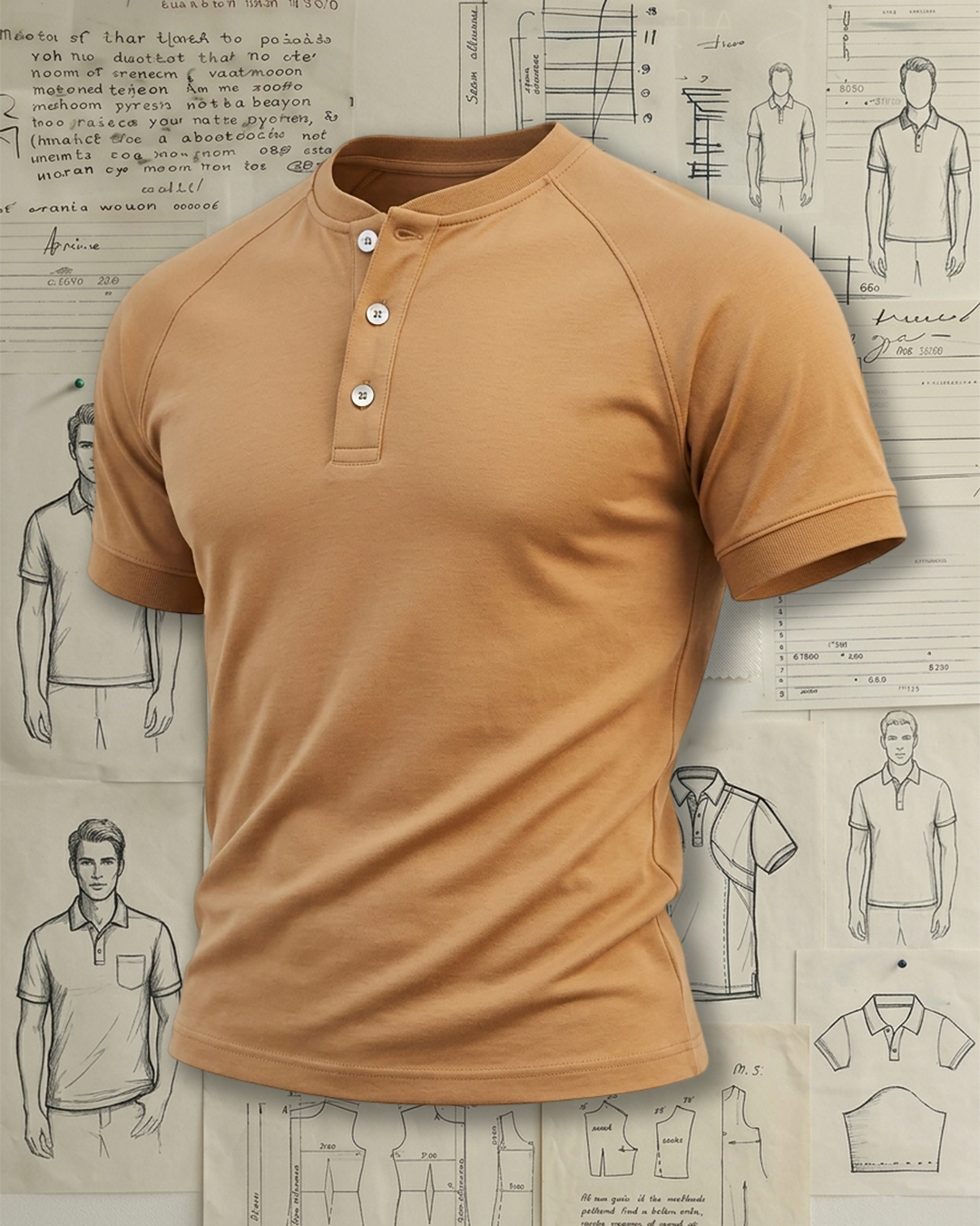 Khaki Solid Raglan Henley Low-cut Polo Shirt