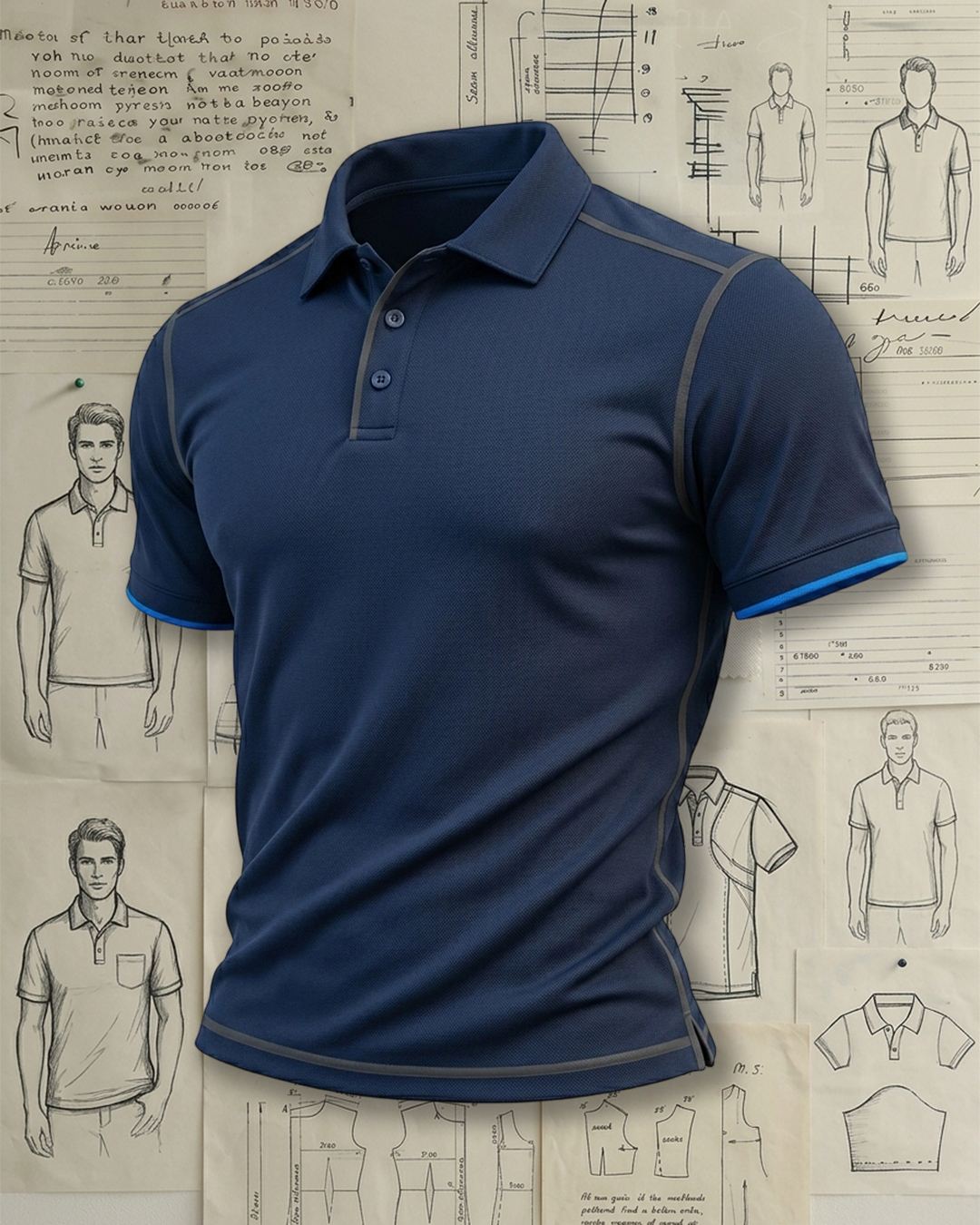 Navy Grey Piping Edge Collared Polo Shirt