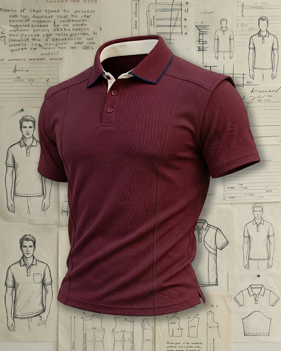 Burgundy Contrast Inner Collar Collared Polo Shirt