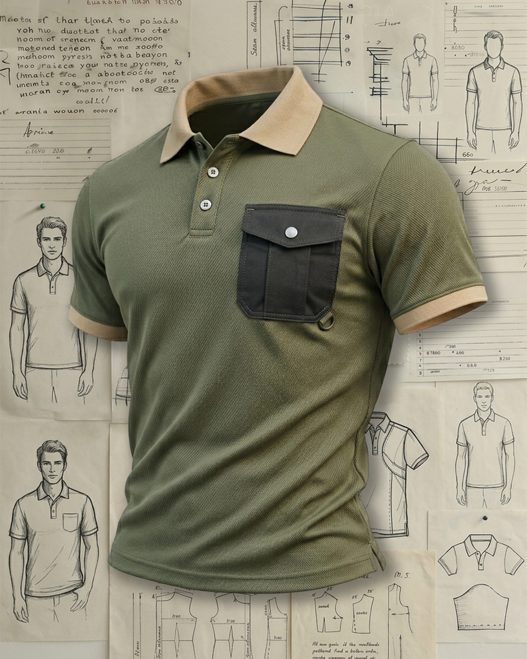 Olive Khaki Collar Cargo Pocket Collared Polo Shirt
