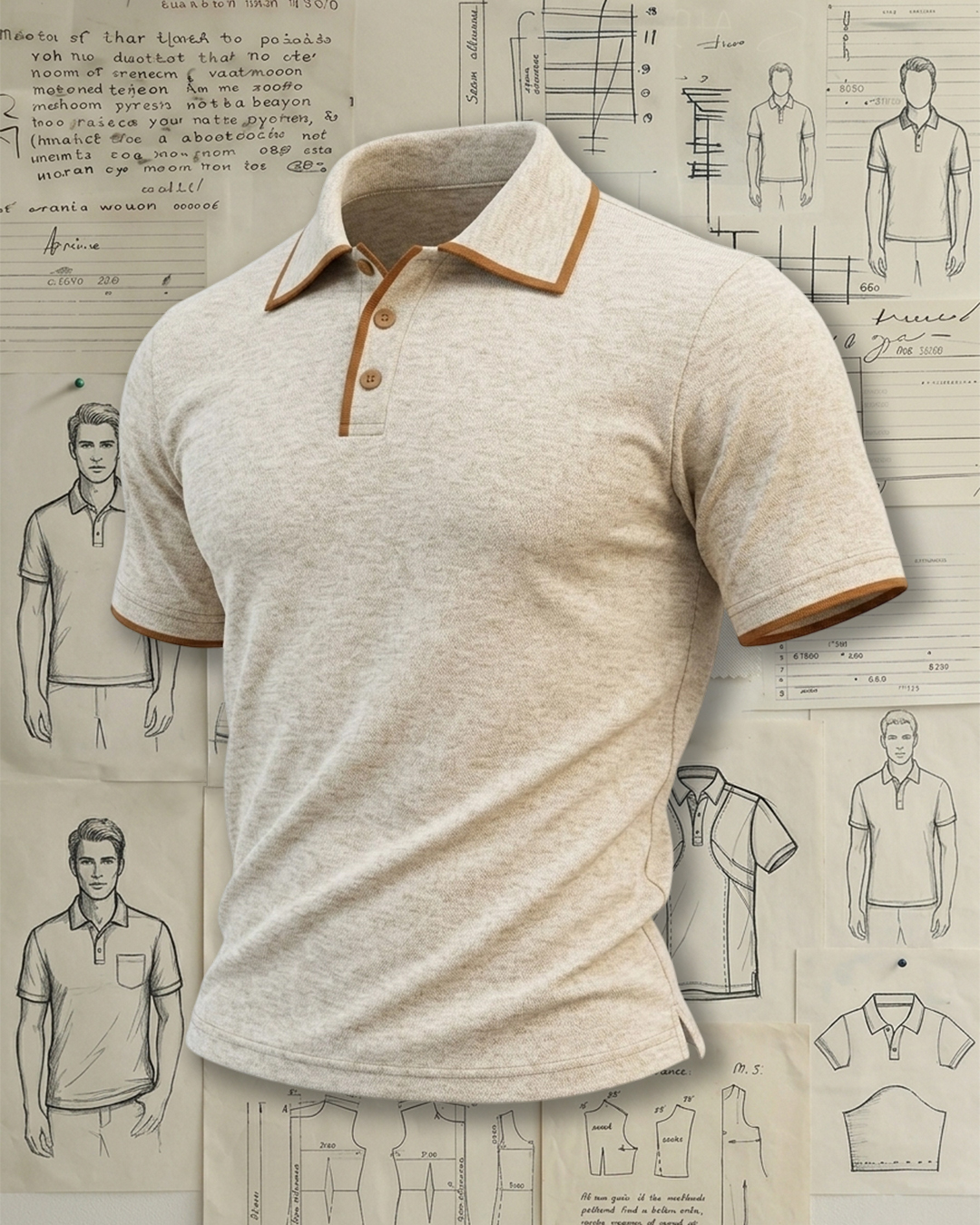 Heather Beige Brown Tipped Collar Collared Polo Shirt