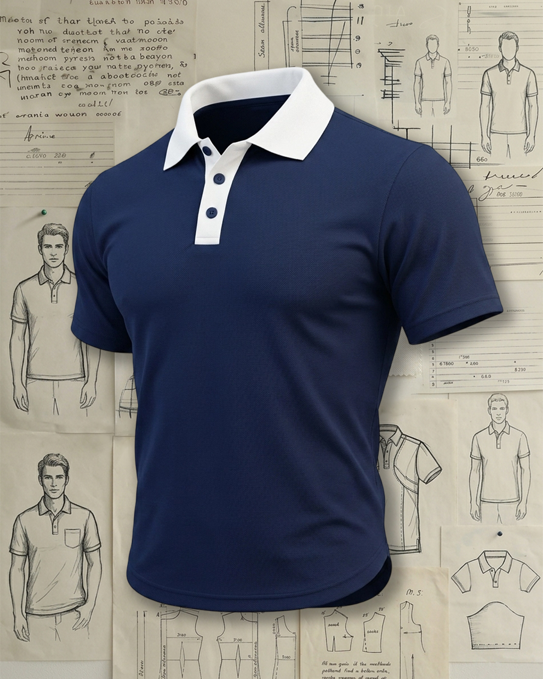 Navy White Contrast Collar Placket Collared Polo Shirt