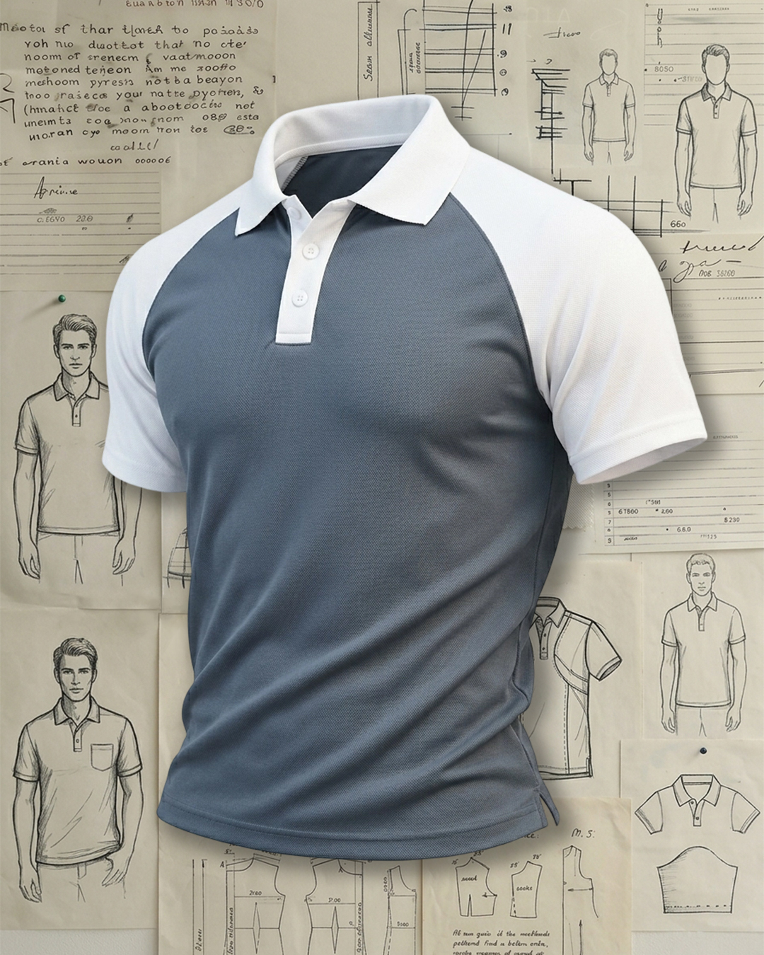 Grey White Raglan Color Block Collared Polo Shirt