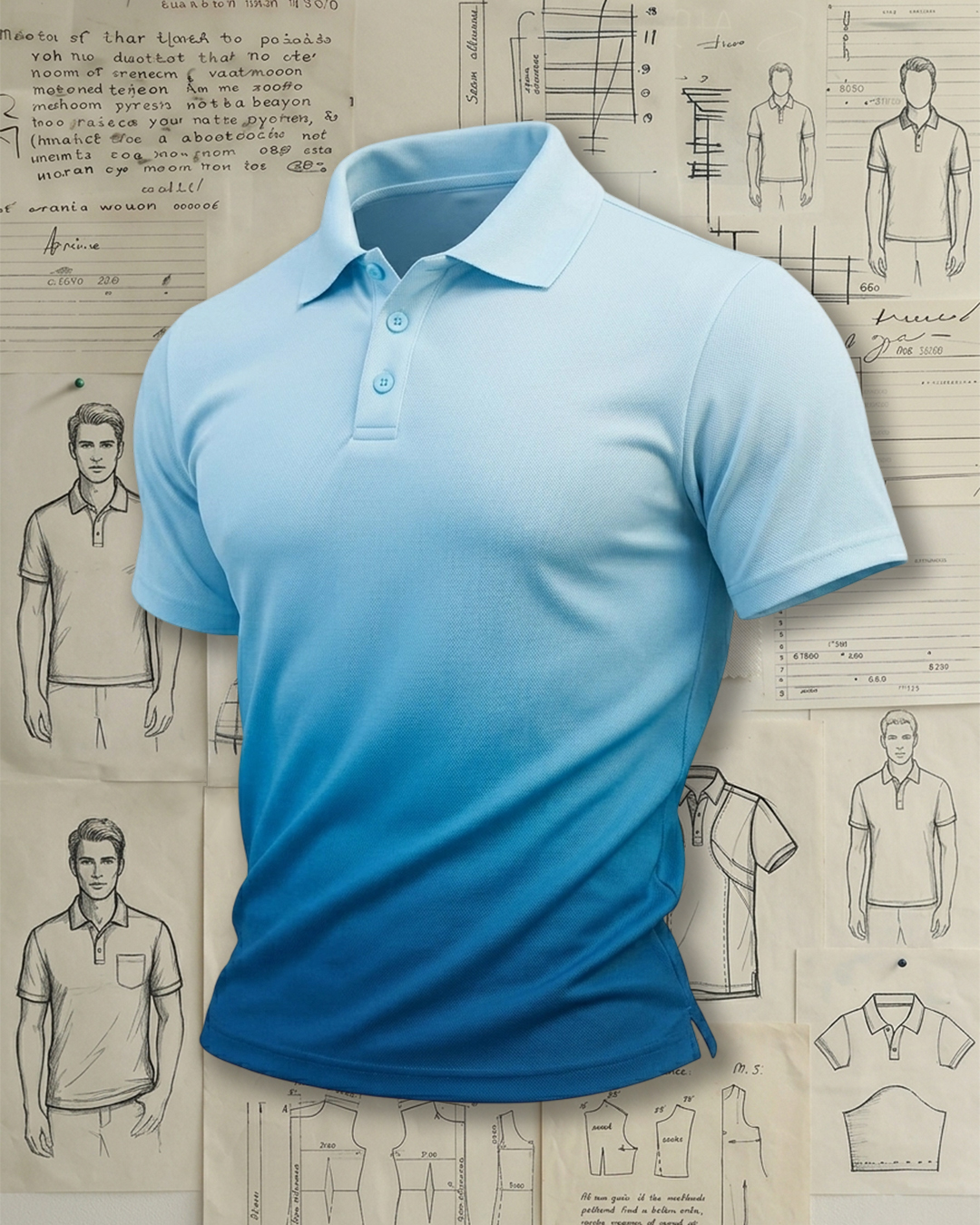 Sky Blue Gradient Solid Collared Polo Shirt