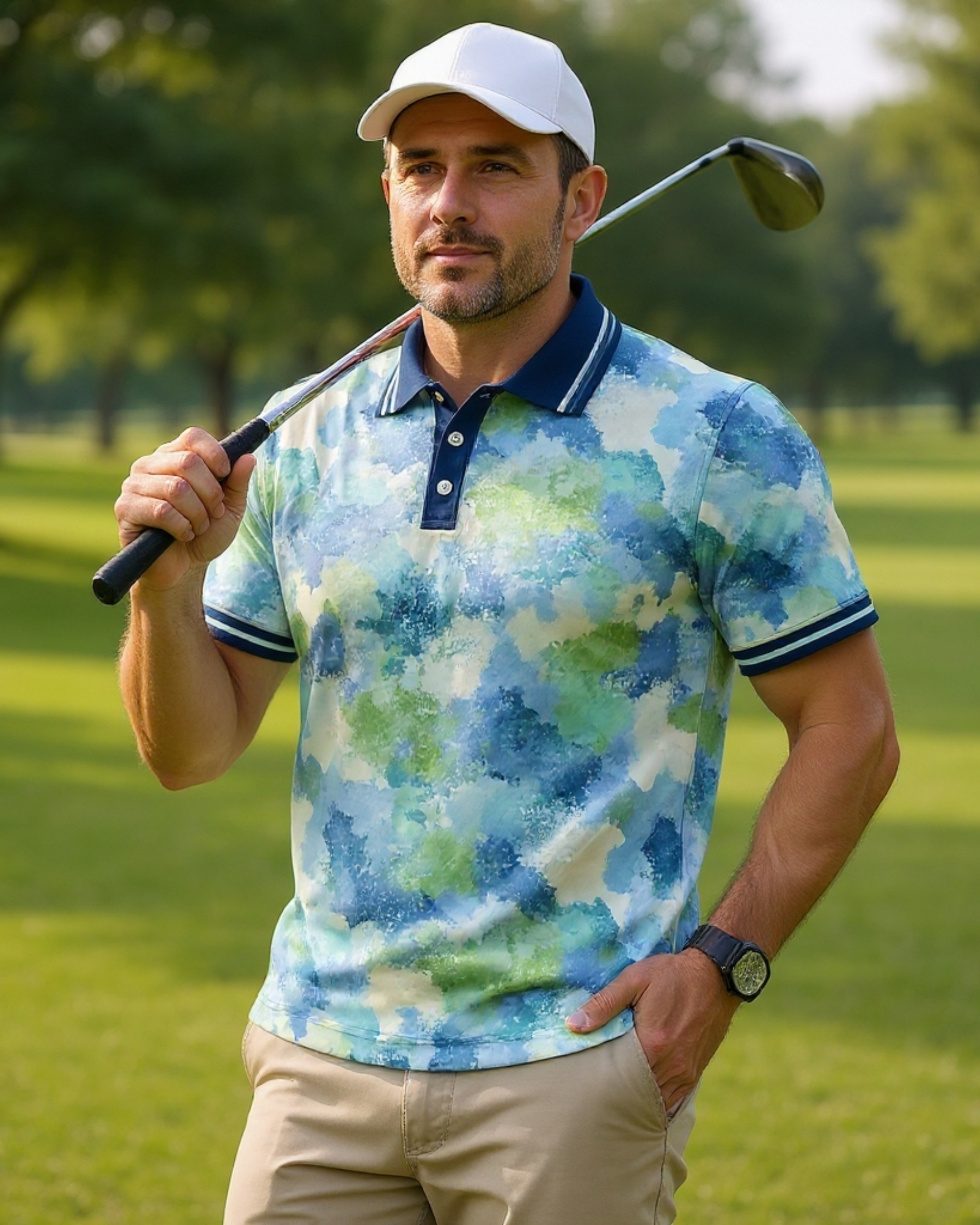 Serene Sky Hues Abstract Watercolor Polo Shirt