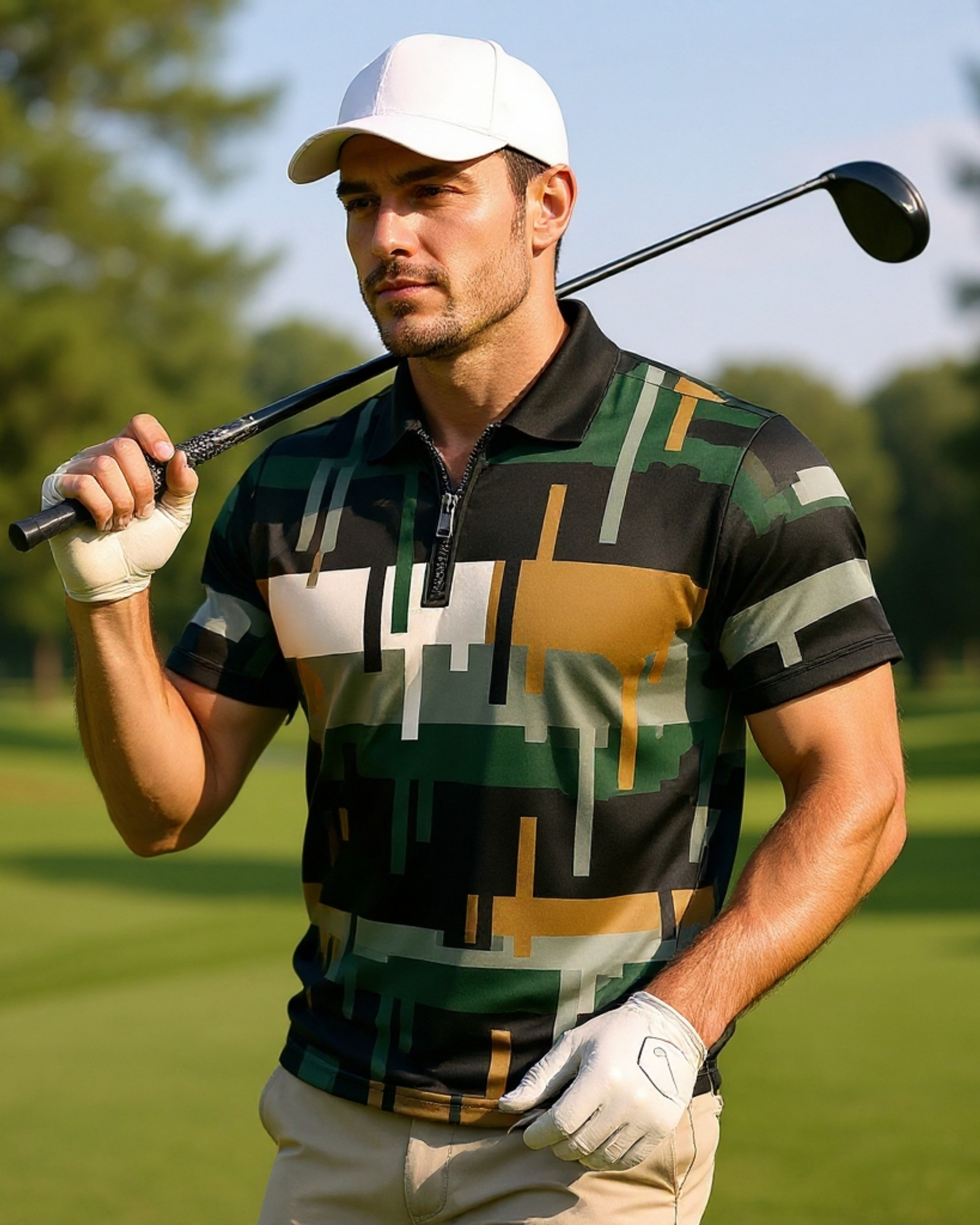 Men's Abstract Camo Quarter-Zip Polo
