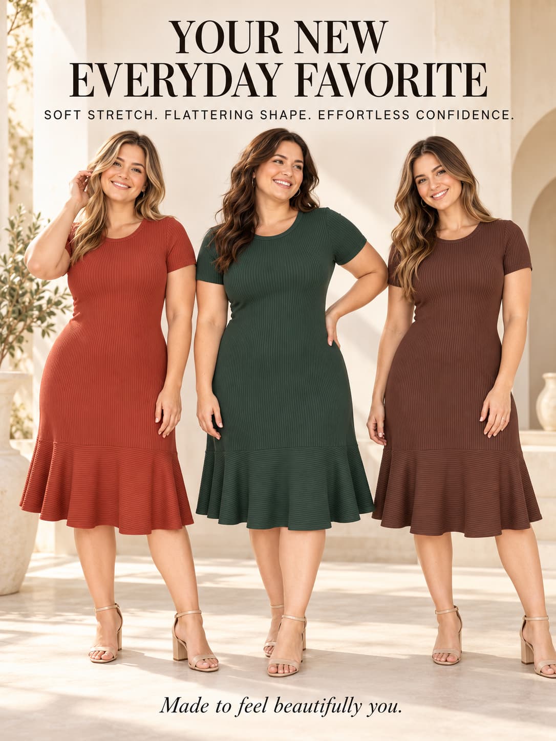 Everyday Ribbed Fit & Flare Midi Dress