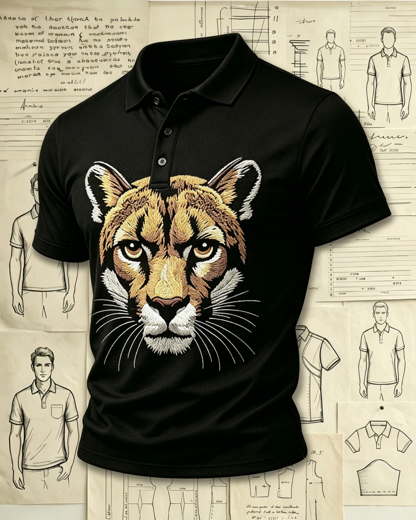 Wild Savanna Tiger Embroidered Pattern Polo Shirts