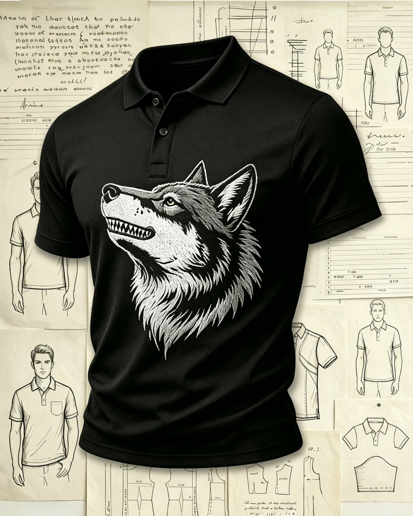 Arctic Wild Wolf Embroidered Pattern Polo Shirts