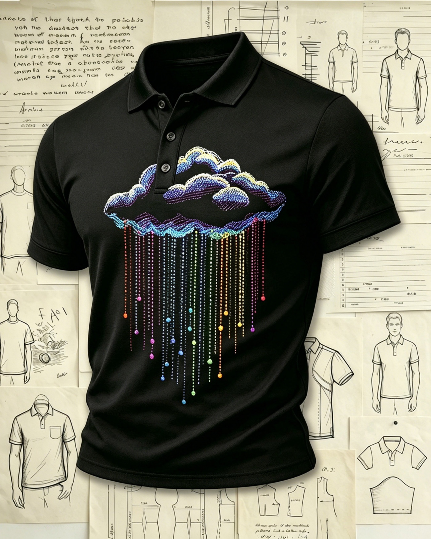 Bohemian Rainbow Cloud Embroidered Pattern Polo Shirts