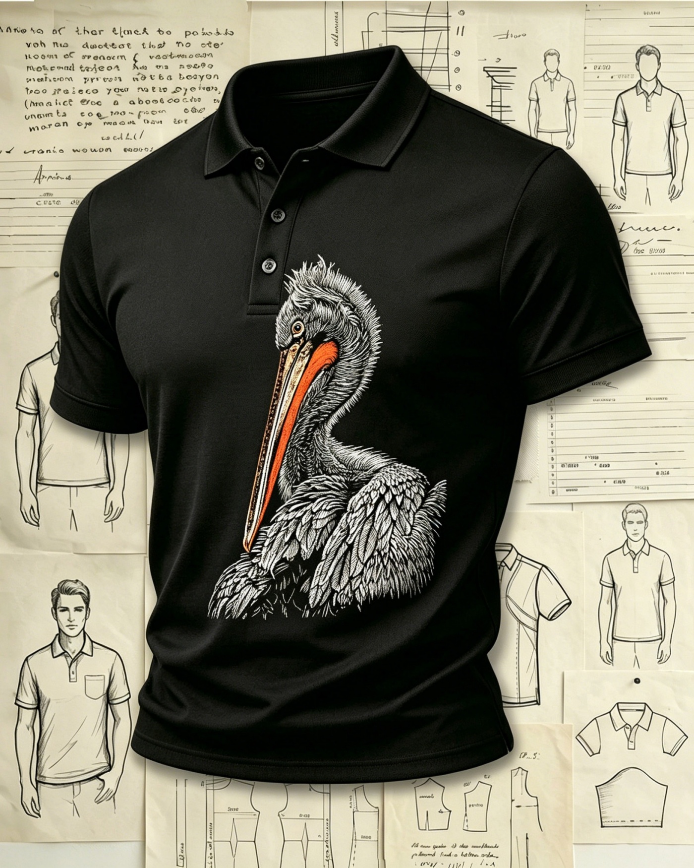 Coastal Wild Pelican Embroidered Pattern Polo Shirts