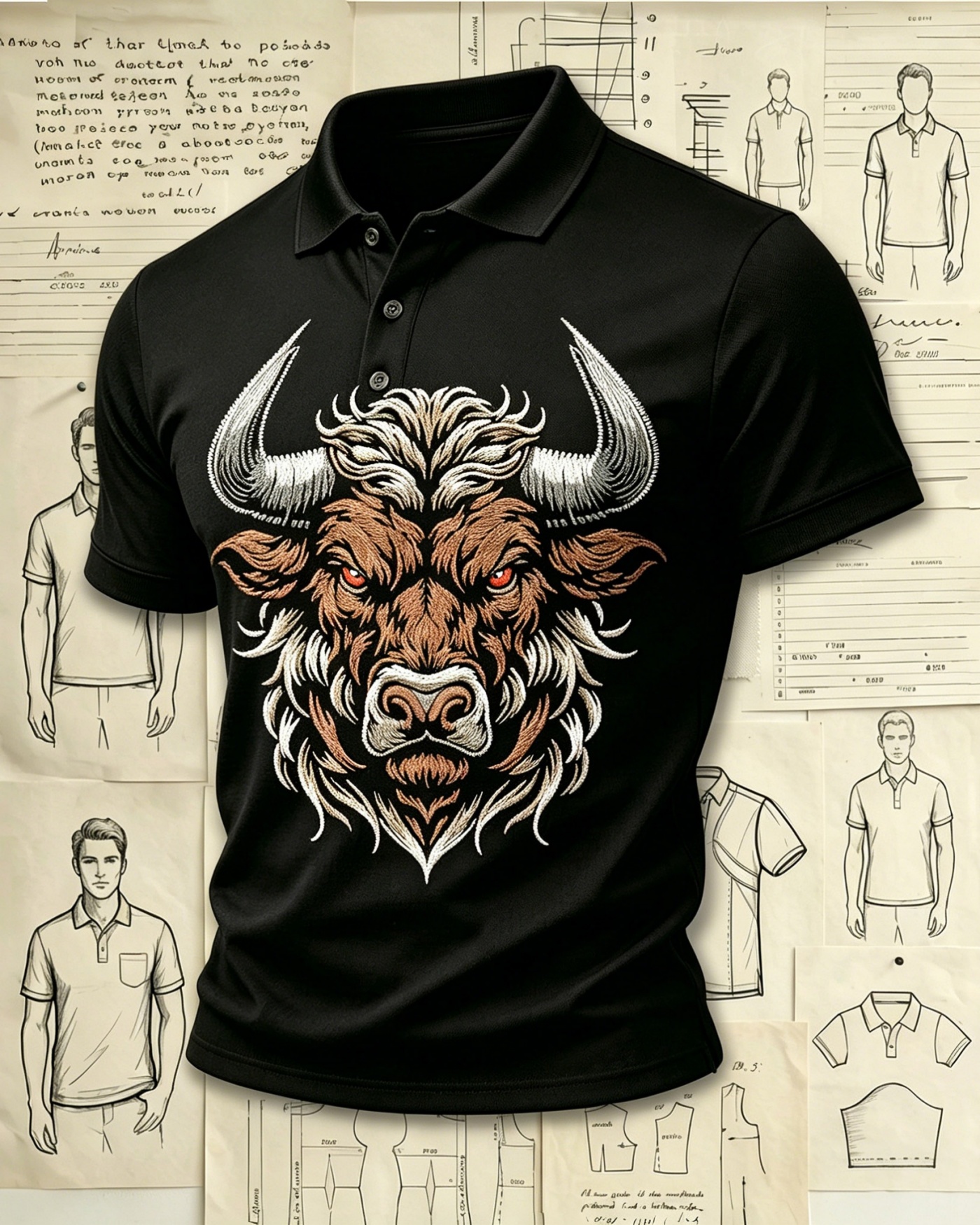Western Highland Bull Embroidered Pattern Polo Shirts