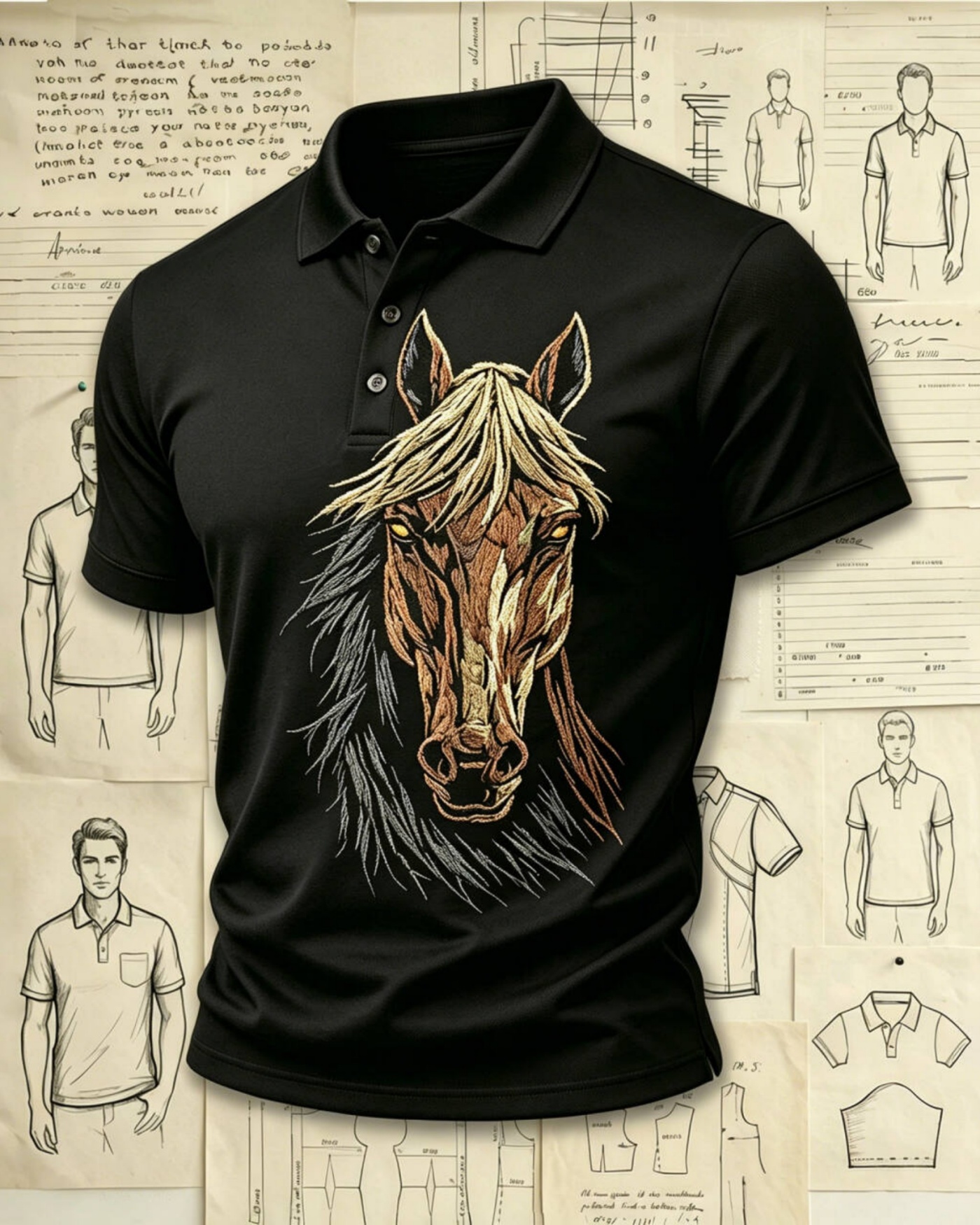 Western Prairie Horse Embroidered Pattern Polo Shirts