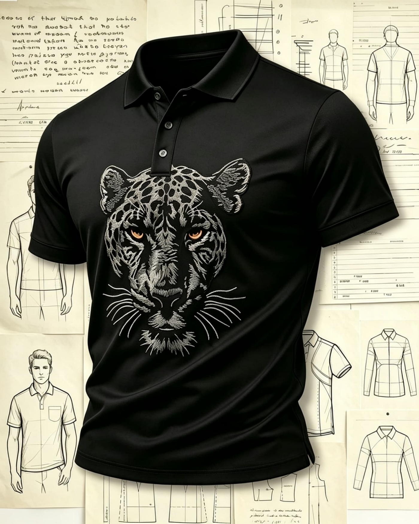Jungle Wild Jaguar Embroidered Pattern Polo Shirts