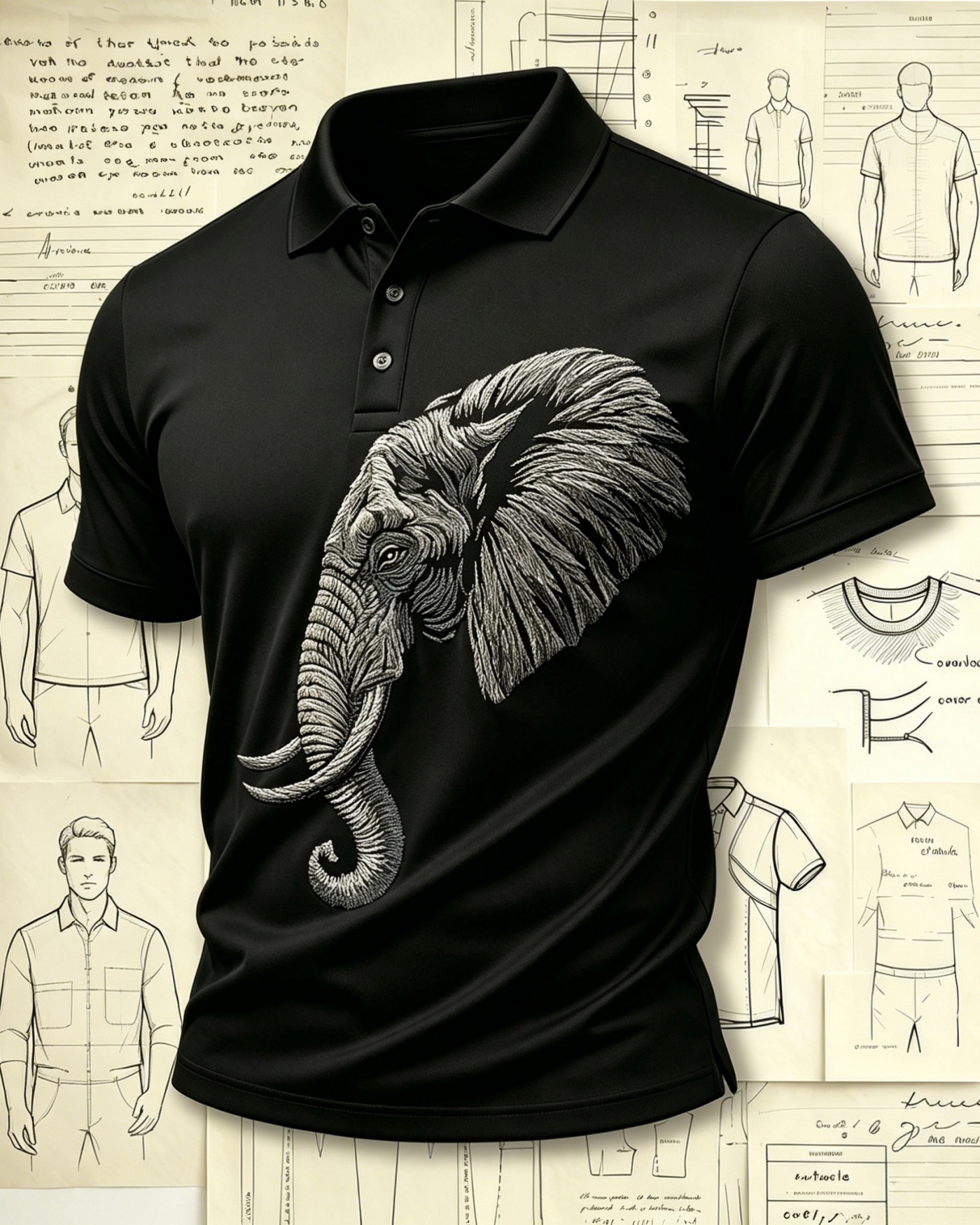 Savanna Elephant Embroidered Pattern Polo Shirts