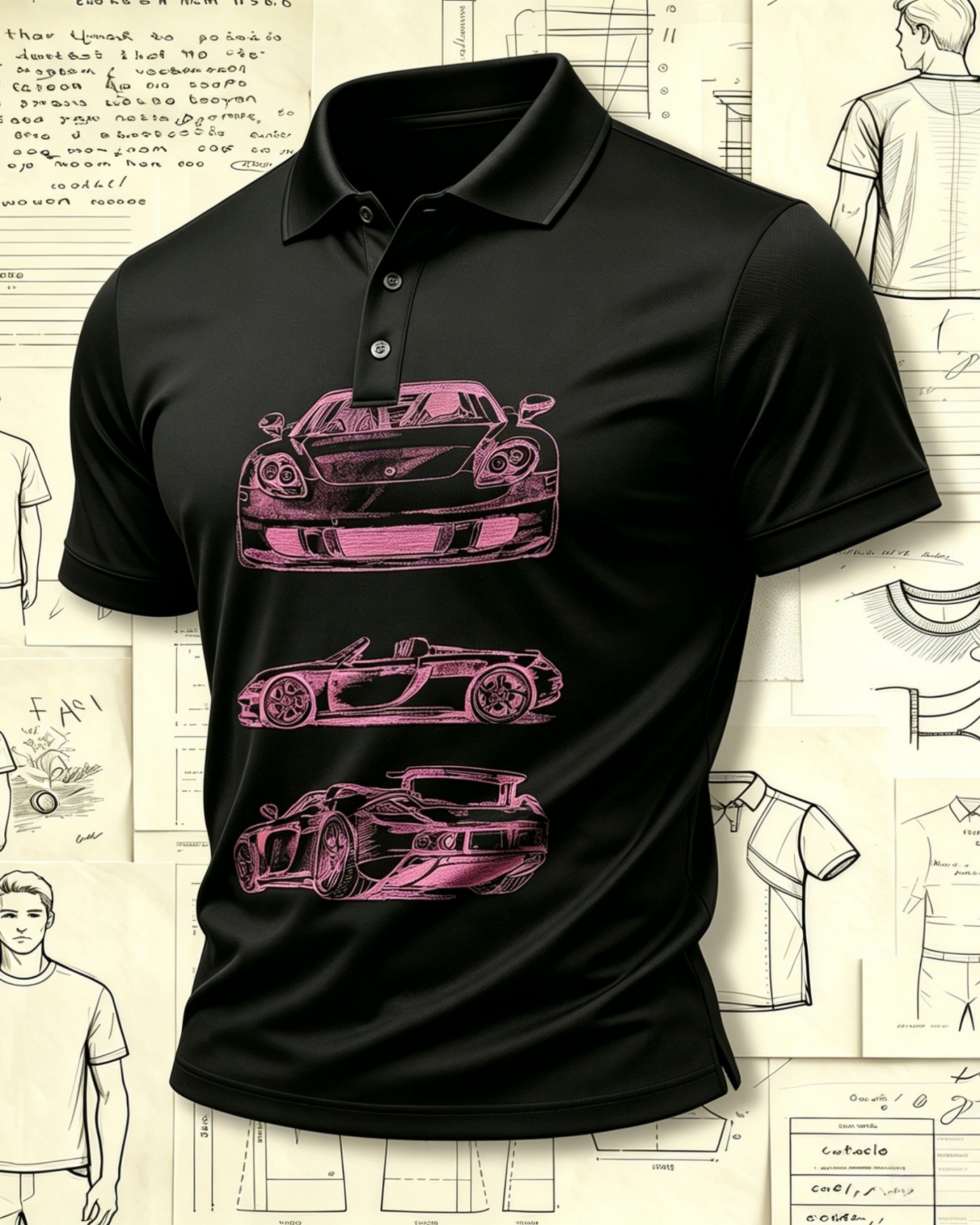 Vintage Sports Supercar Embroidered Pattern Polo Shirts