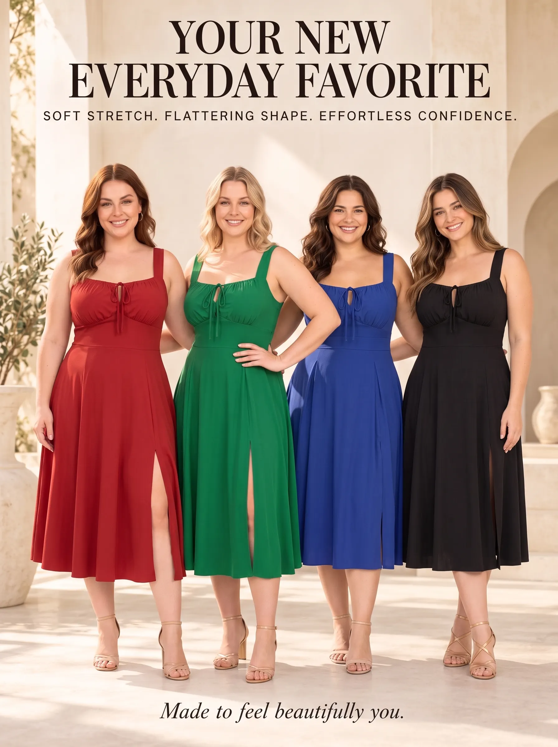 Everyday Grace Square-Neck Tie-Waist Dress