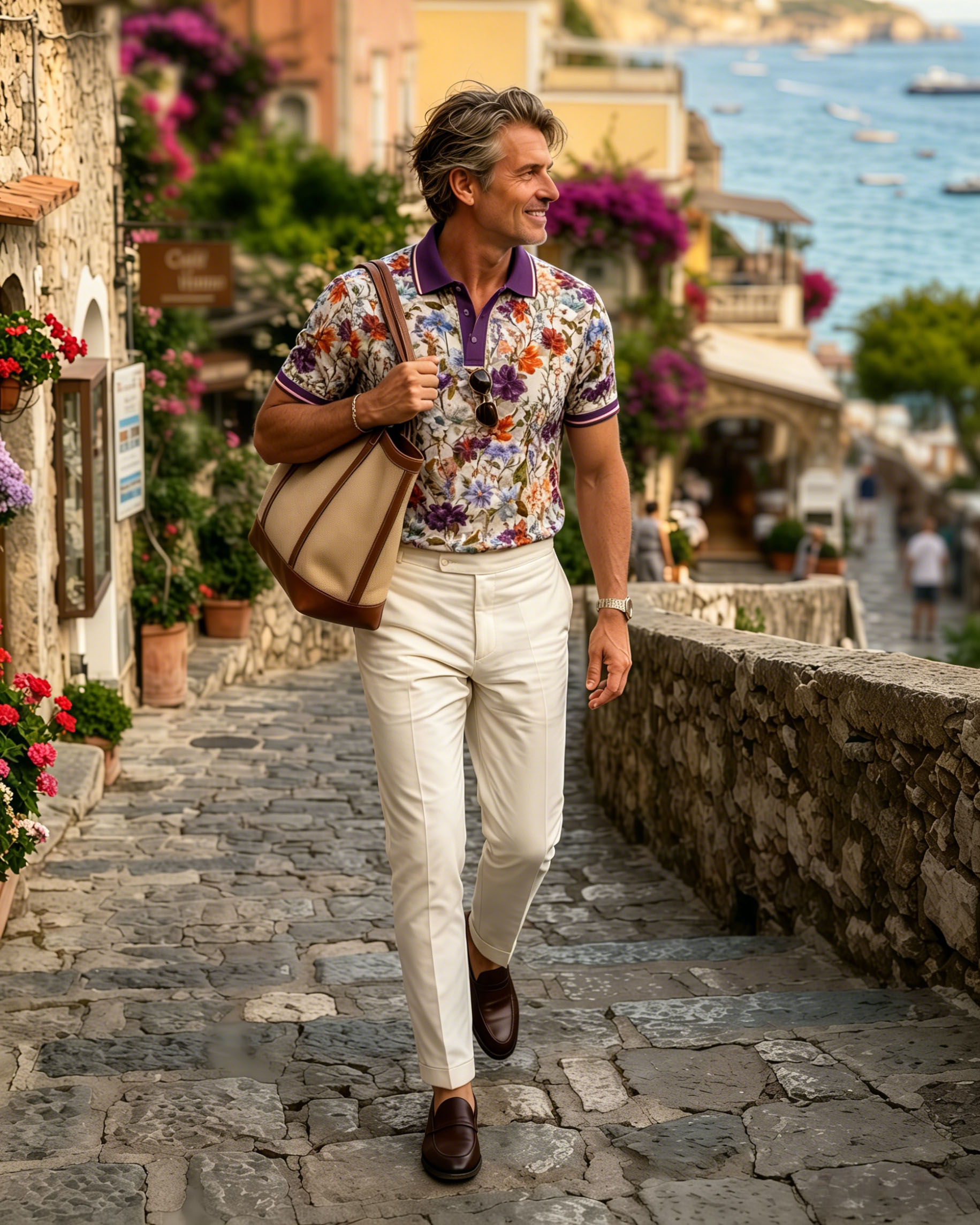 Botanical Watercolor Print Men’s Polo