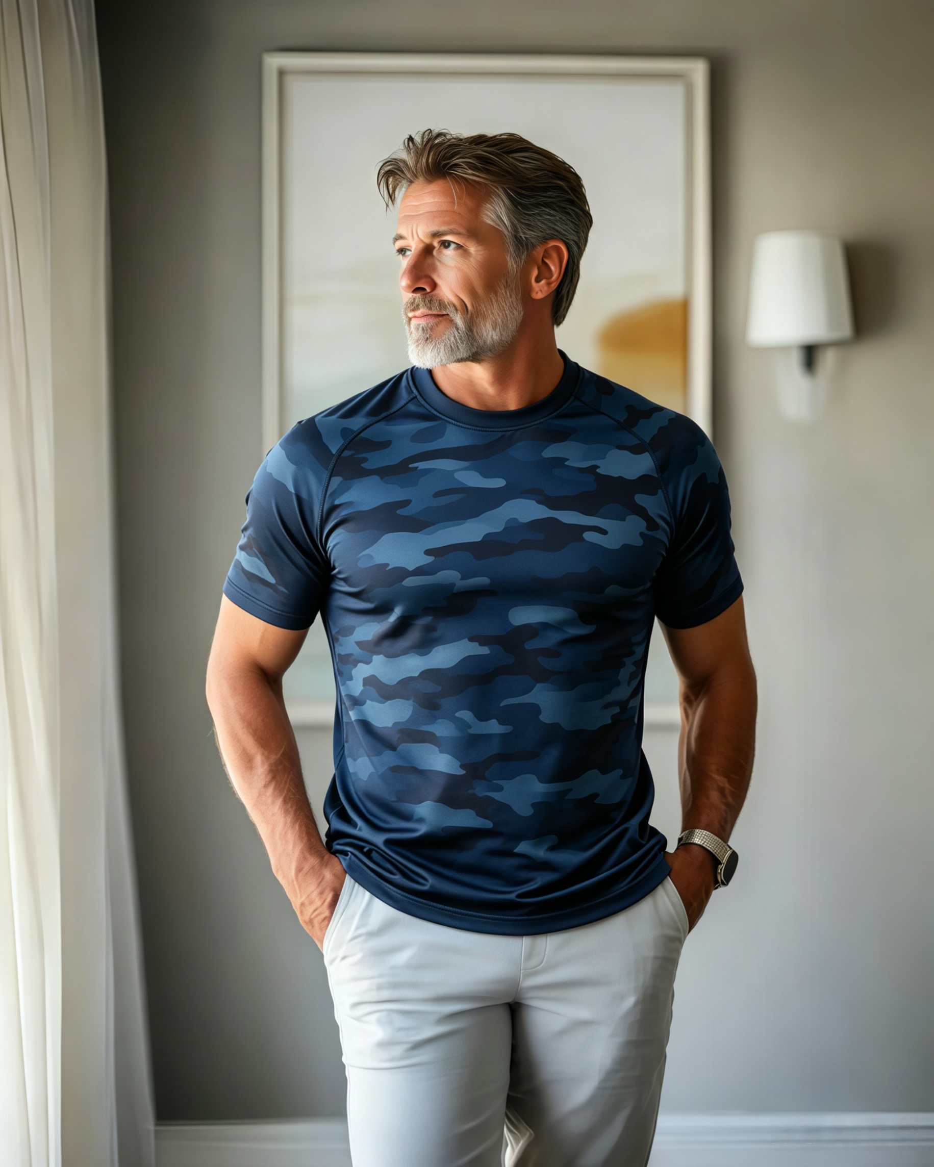 Classic Camouflage Tee, Men's Navy Graphic Top