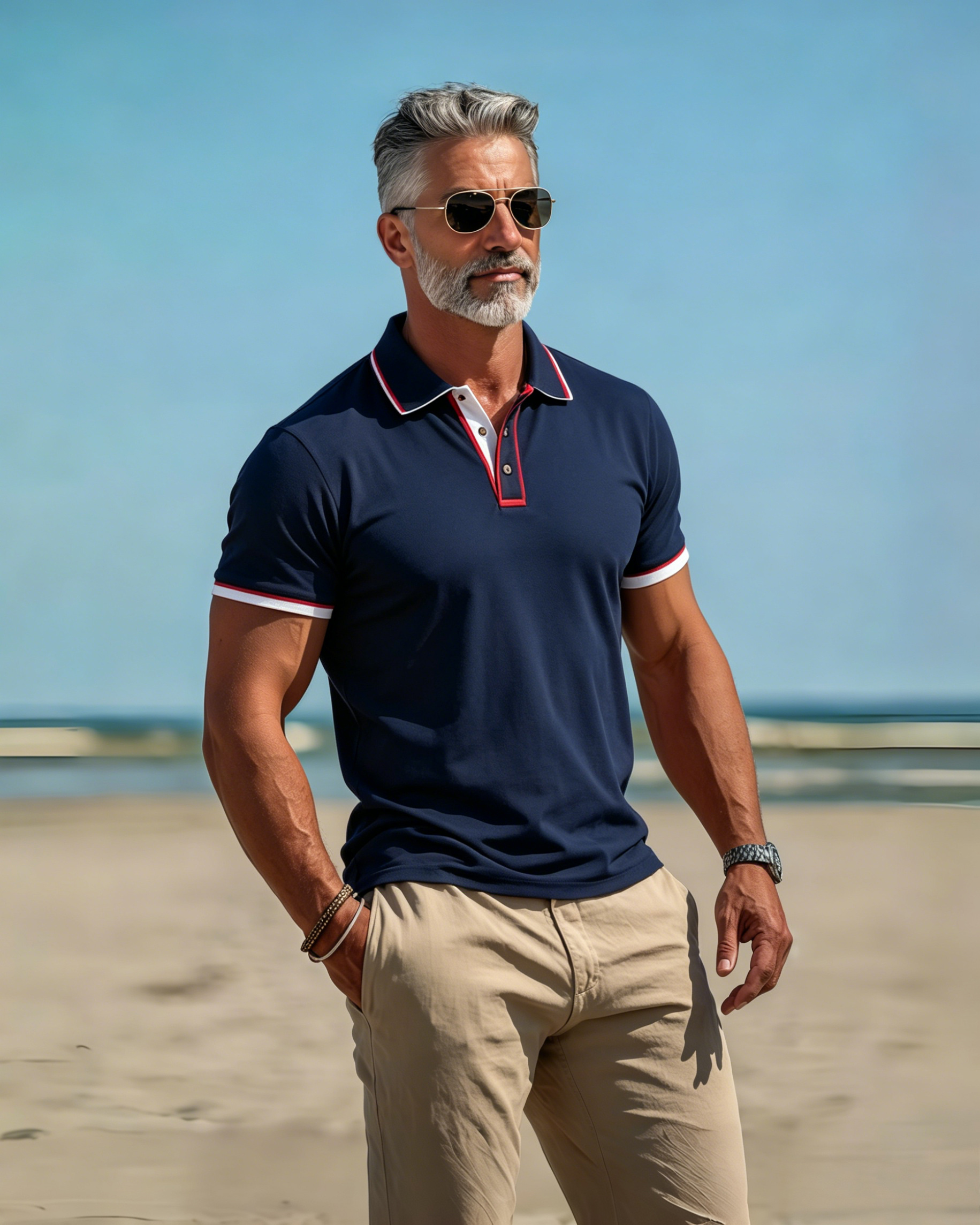 Men's Navy Polo Shirt with Red & White Trim