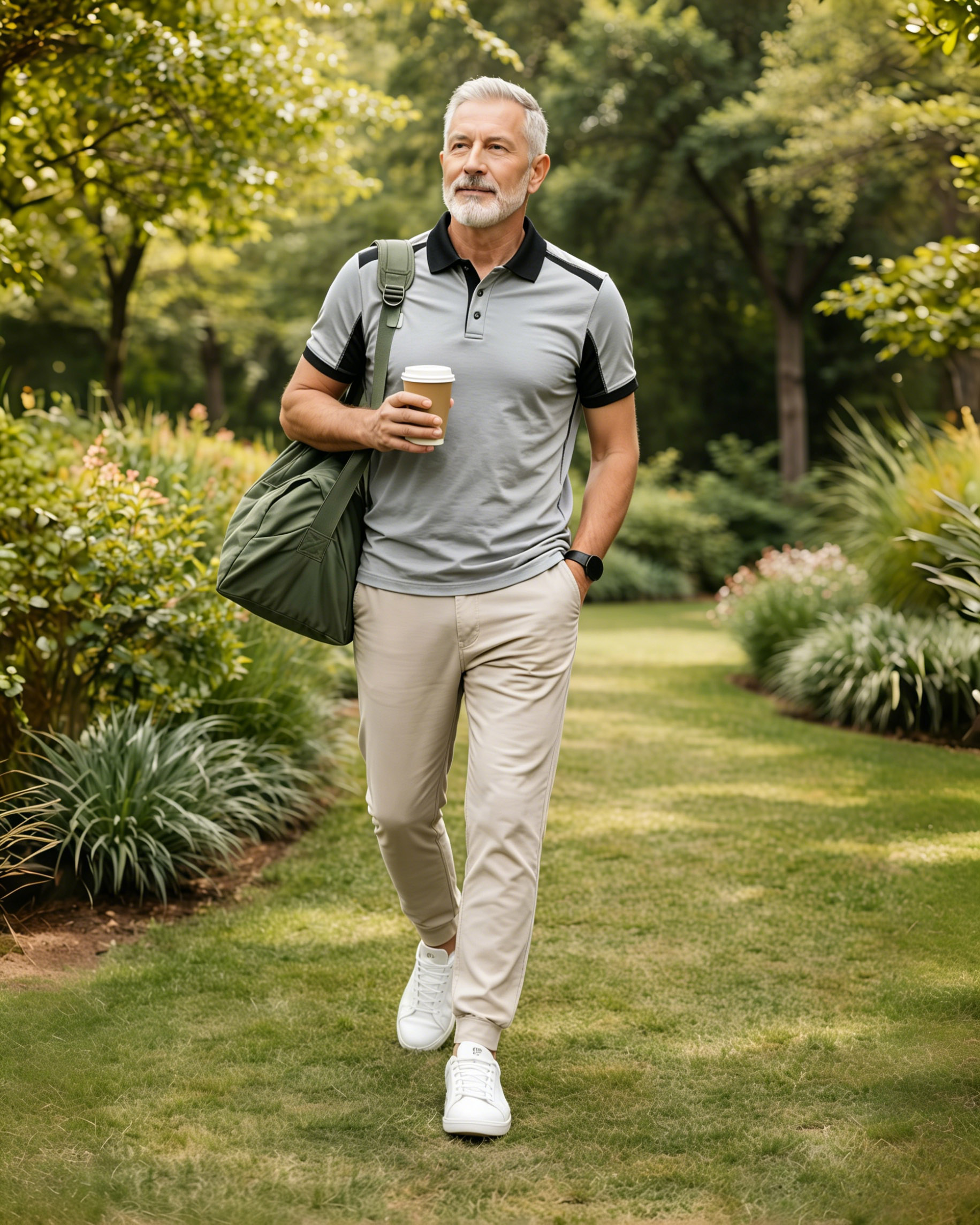 Men's Grey & Black Color Block Polo Shirt