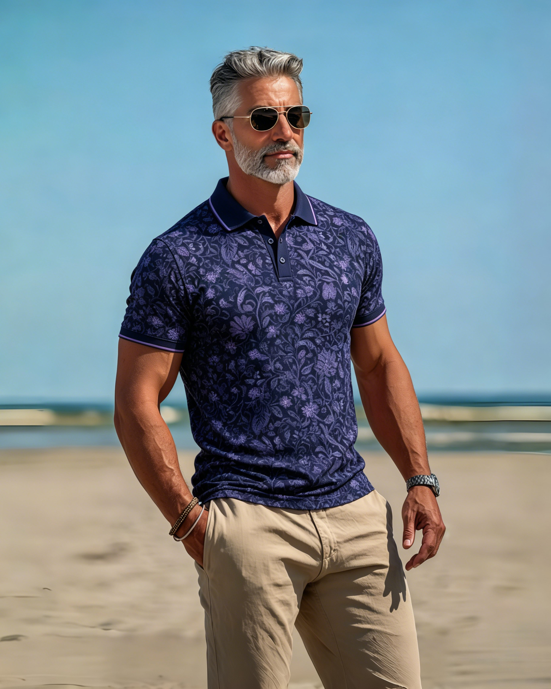 Midnight Indigo Botanical Print Polo