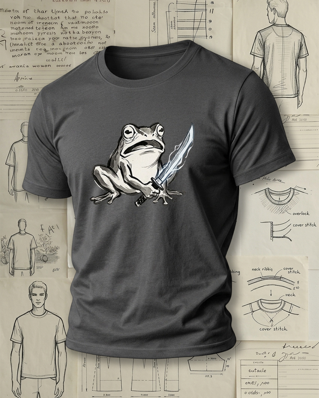 Frog with Sword Print Retro Cool Unisex T-Shirt