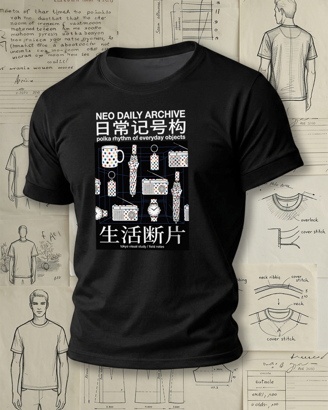 Polka Dot Everyday Objects Print Retro Literary Unisex T-Shirt