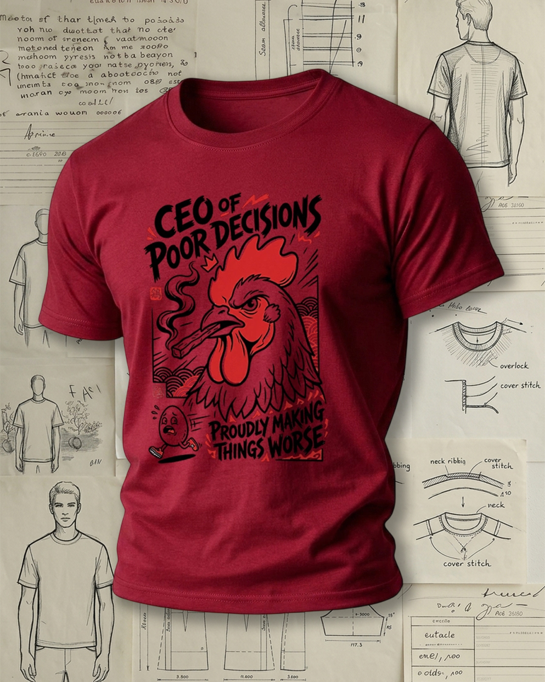 Smoking Rooster Print Street Cool Unisex T-Shirt