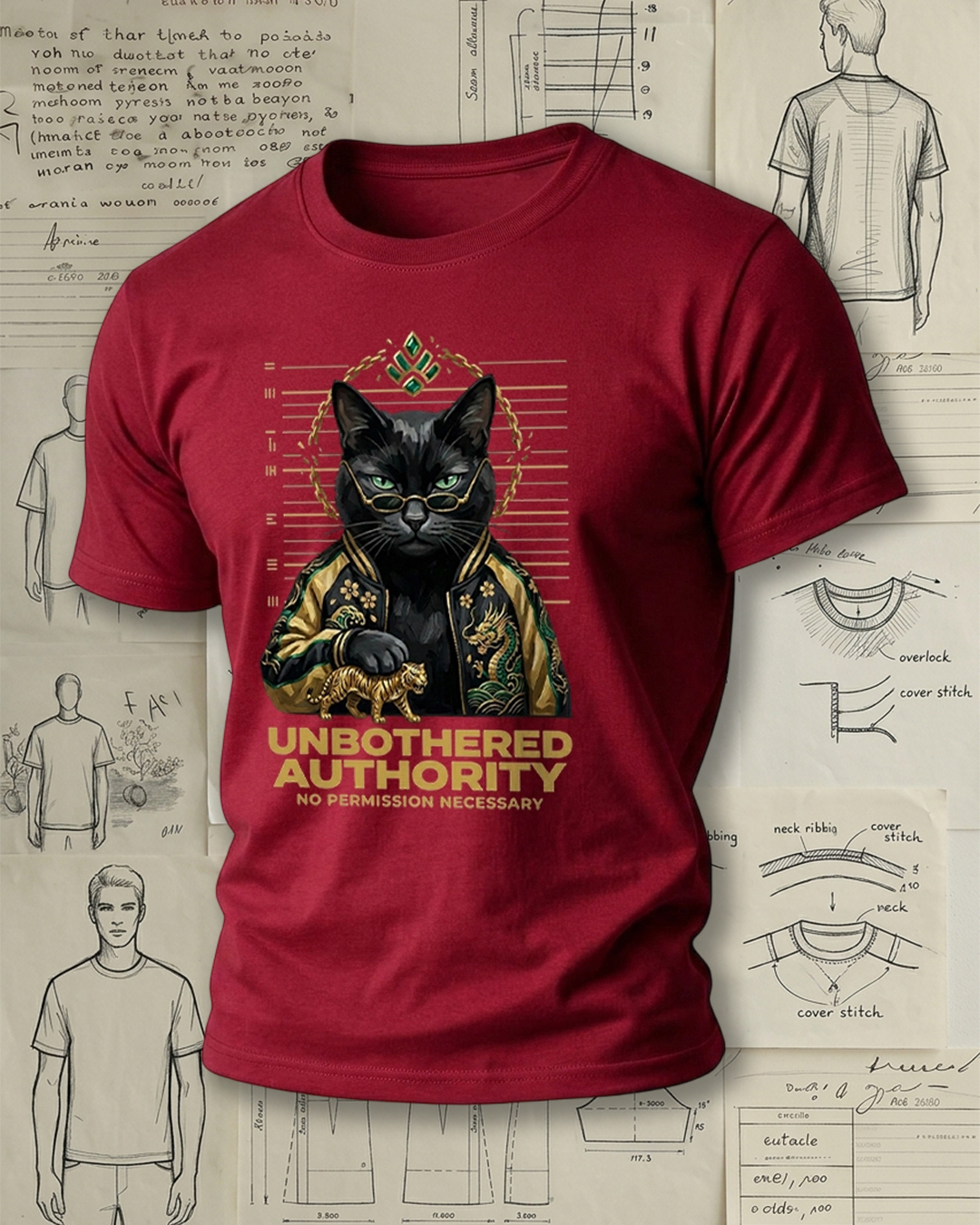 Black Cat Holding Tiger with Chinese Style Print Retro Cool Unisex T-Shirt