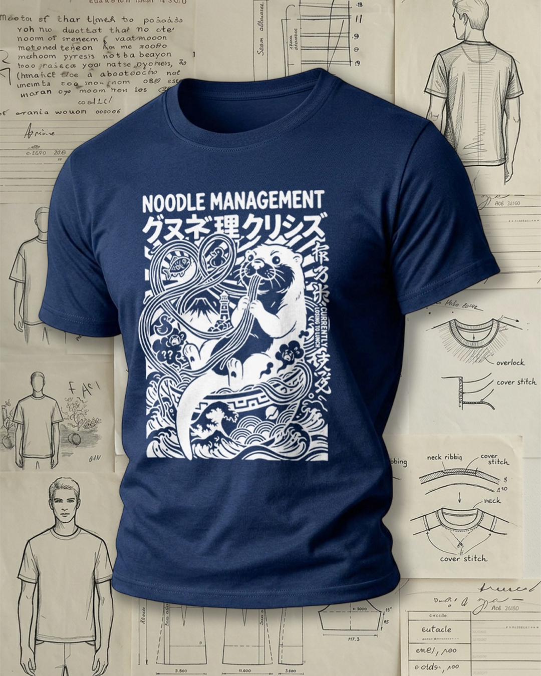 Smoking Otter Eating Noodles Print Street Cool Unisex T-Shirt