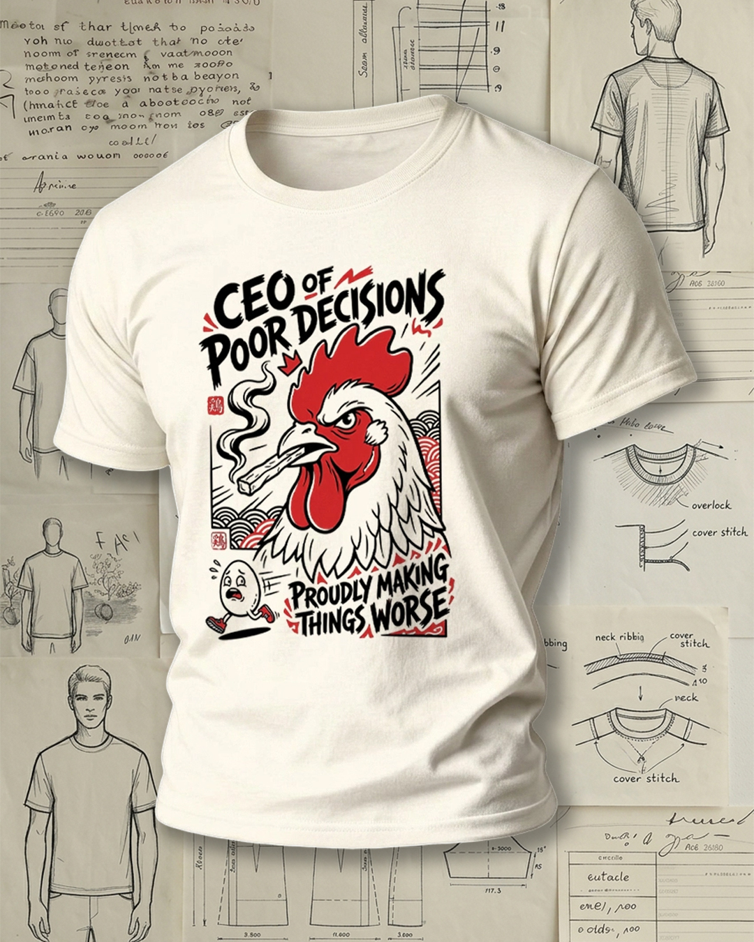 Smoking Rooster Print Street Cool Unisex T-Shirt